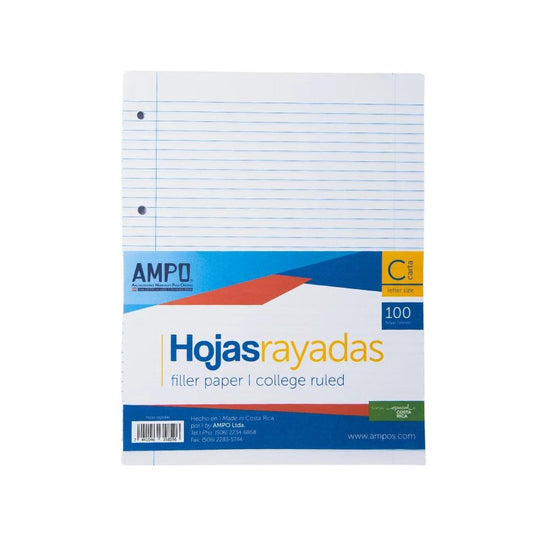Las hojas para portafolio AMPO rayadas son de alta calidad y vienen en un paquete de 100. Su rayado claro y el gramaje adecuado del papel las hacen ideales para organizar y presentar tus documentos de manera profesional. Son compatibles con impresoras y se adaptan a la mayoría de los portafolios y carpetas.  En resumen, son una elección confiable para mantener tus documentos organizados y presentables.