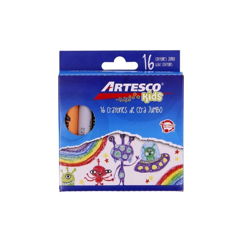 Juego de crayones de cera jumbo 16/1 de Artesco, ideal para niños.