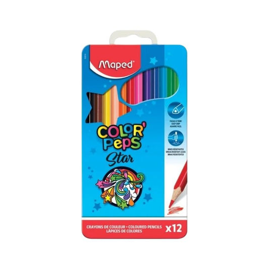 Juego de 12 lápices de colores Color Peps Star Maped, perfecto para colorear.