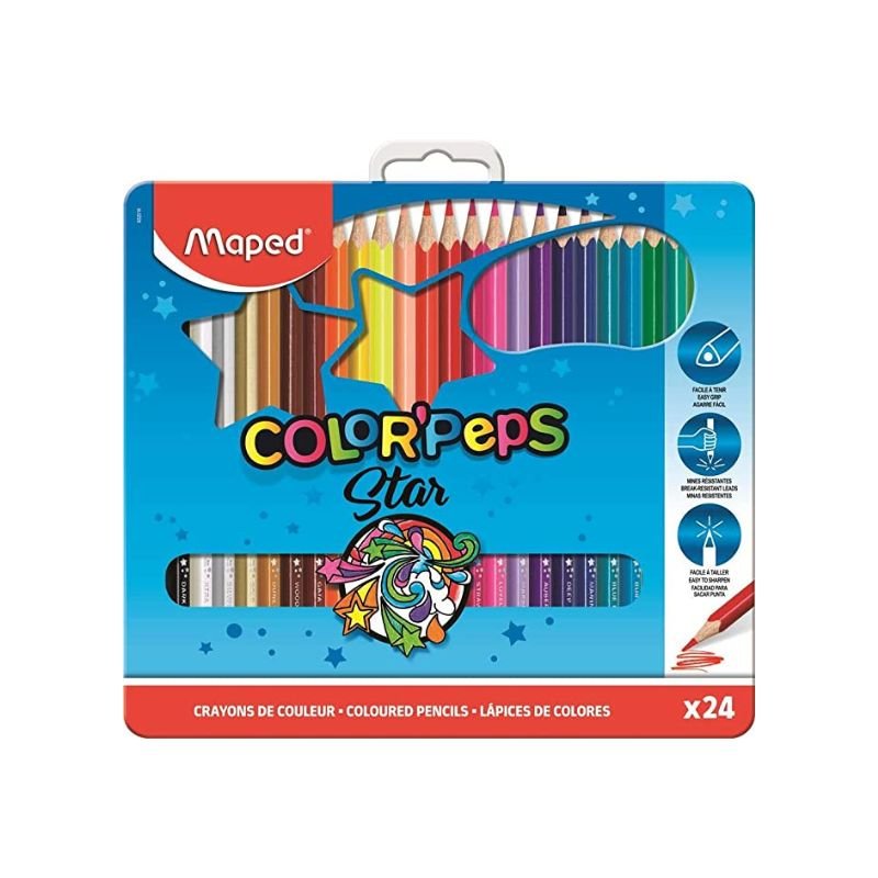 Set de 24 lápices de colores Color Peps Star de Maped, perfectos para colorear y dibujar.