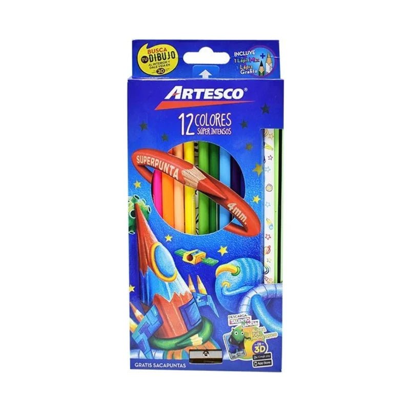 Juego de Lápices de Colores Super Punta 4mm + Sacapuntas - Artesco