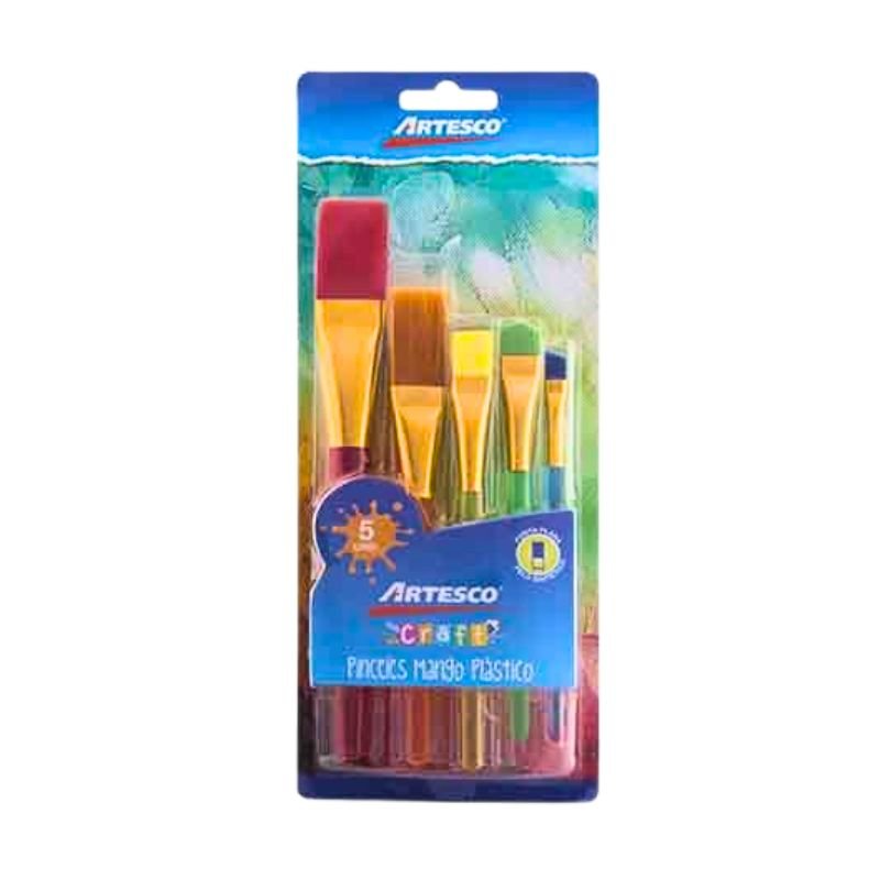 Juego de pinceles 5/1 de Artesco con mango plástico en colores surtidos, ideal para técnicas de pintura