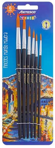 Juego de pinceles 5/1 mango madera color negro, Artesco