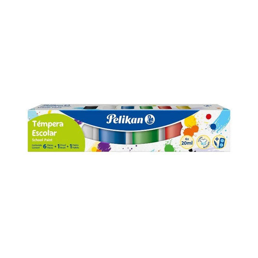 Juego de témperas escolares Pelikan 20 ml, 6 colores con pincel y paleta - Officemate