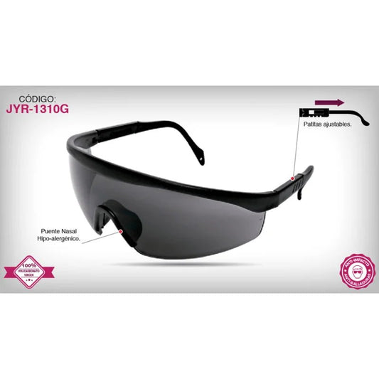 Lente de seguridad GURÚ® Mica Gris JYR-1310G con patillas ajustables y puente nasal hipoalergénico. ¡Disponible en Officemate!