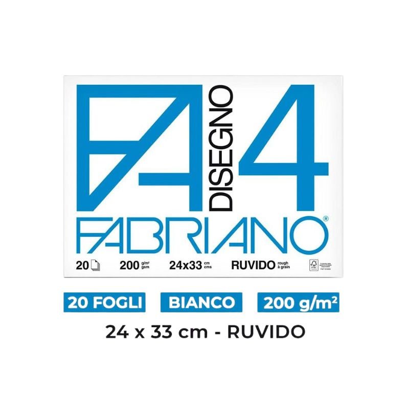 Libreta Papel Fabriano 24x33cm con 20 hojas de 200g y textura ruvida para técnicas artísticas