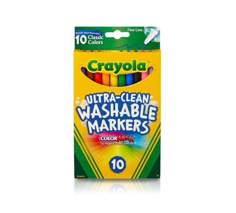 Set de 10 Marcadores Lavables "Ultra-Clean Washable" de Punta Fina en colores clásicos de Crayola