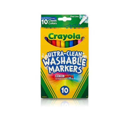Set de 10 Marcadores Lavables "Ultra-Clean Washable" de Punta Fina en colores clásicos de Crayola