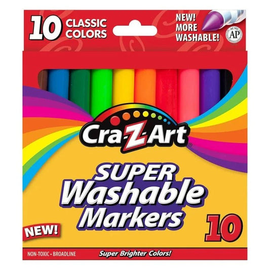 Set de 10 marcadores lavables "Super Washable" Cra-Z-Art, ideales para niños y fáciles de limpiar.