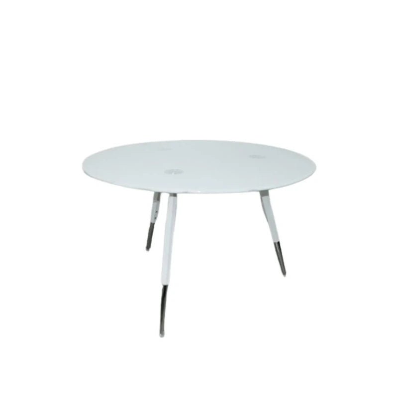 Mesa Blanca de Cristal - Diseño Redondo y Elegante