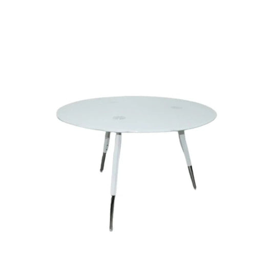 Mesa Blanca de Cristal - Diseño Redondo y Elegante