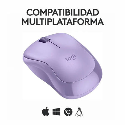 Mouse inalámbrico Logitech M220 en color lavanda, con clics silenciosos y diseño compacto. Disponible en Officemate.