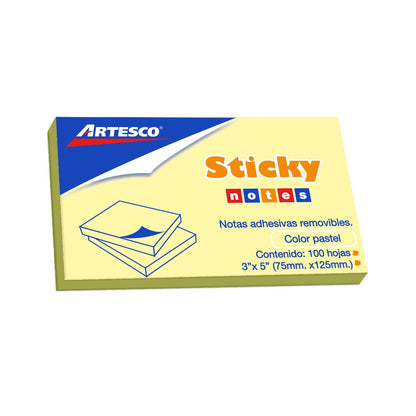 Bloque de notas adhesivas Artesco Sticky Notes 3x5 amarillo pastel de 100 hojas