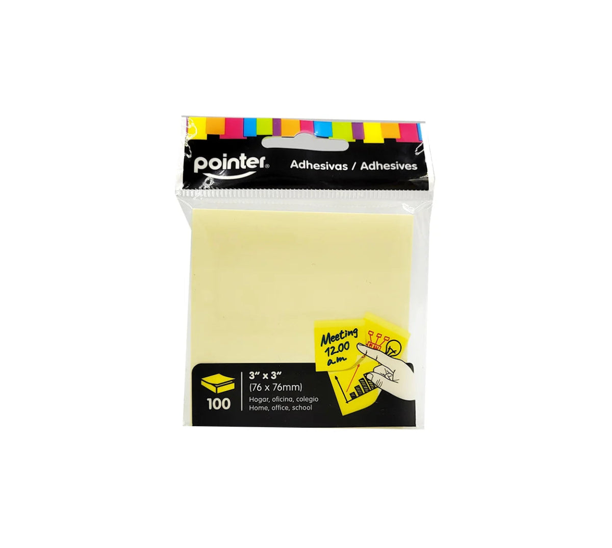 Bloc de notas adhesivas Pointer 3x3 en color amarillo pastel con 100 hojas. Officemate