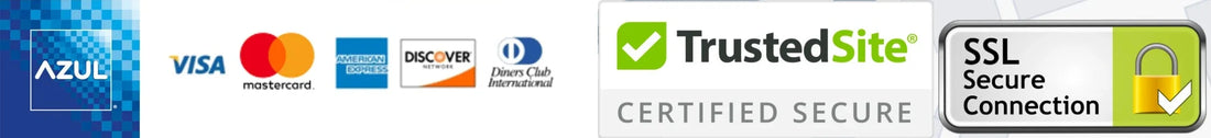 Pagos seguros con AZUL, Visa, Mastercard, American Express, Discover y Diners Club. Sitio certificado TrustedSite y conexión SSL segura.