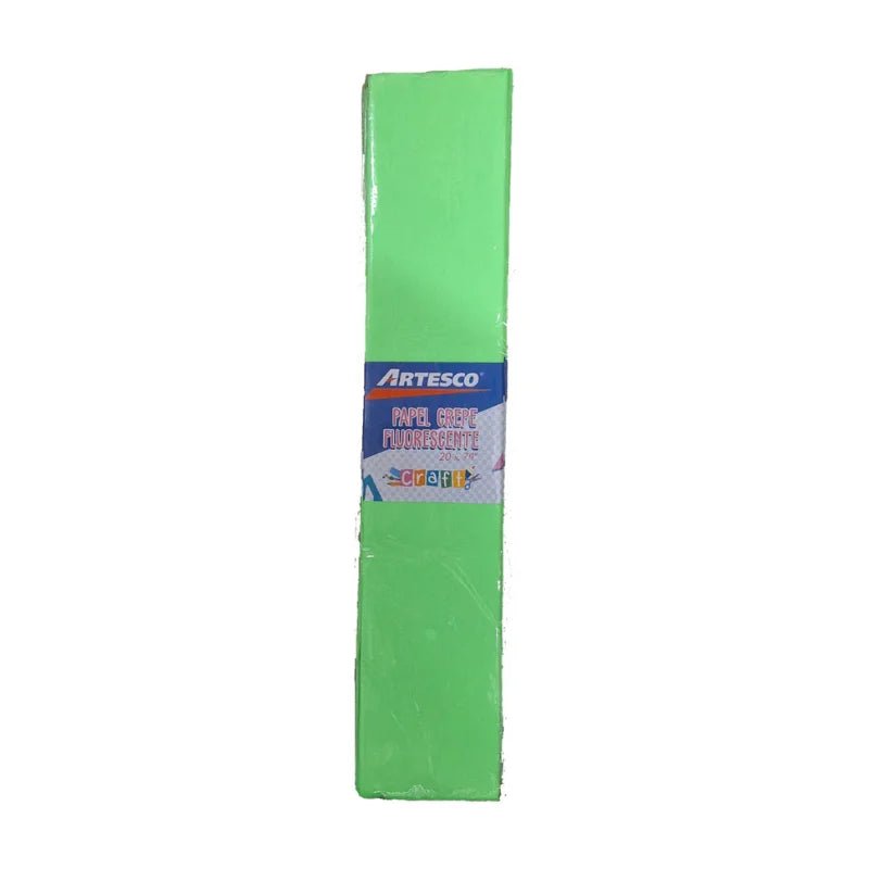 Rollo de papel crepé verde fluorescente Artesco, ideal para decoraciones y manualidades creativas. ¡Cómpralo en Officemate!