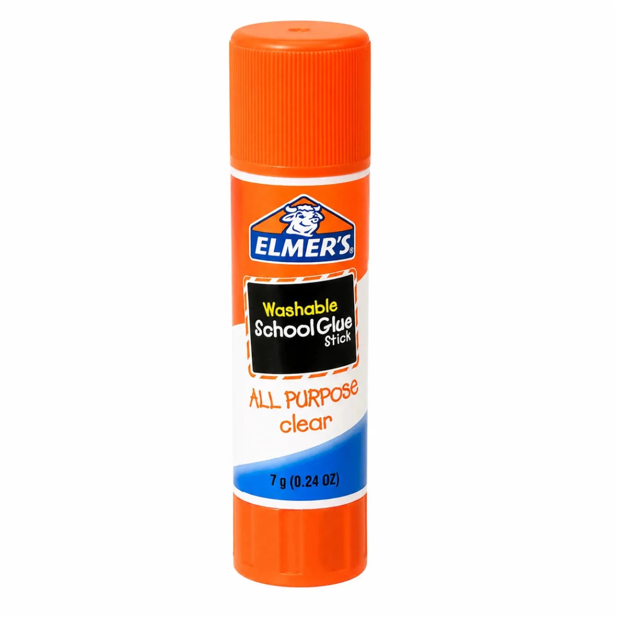 Pegamento en barra escolar ELMER'S de 7g, vista frontal del producto. Disponible en Officemate República Dominicana.