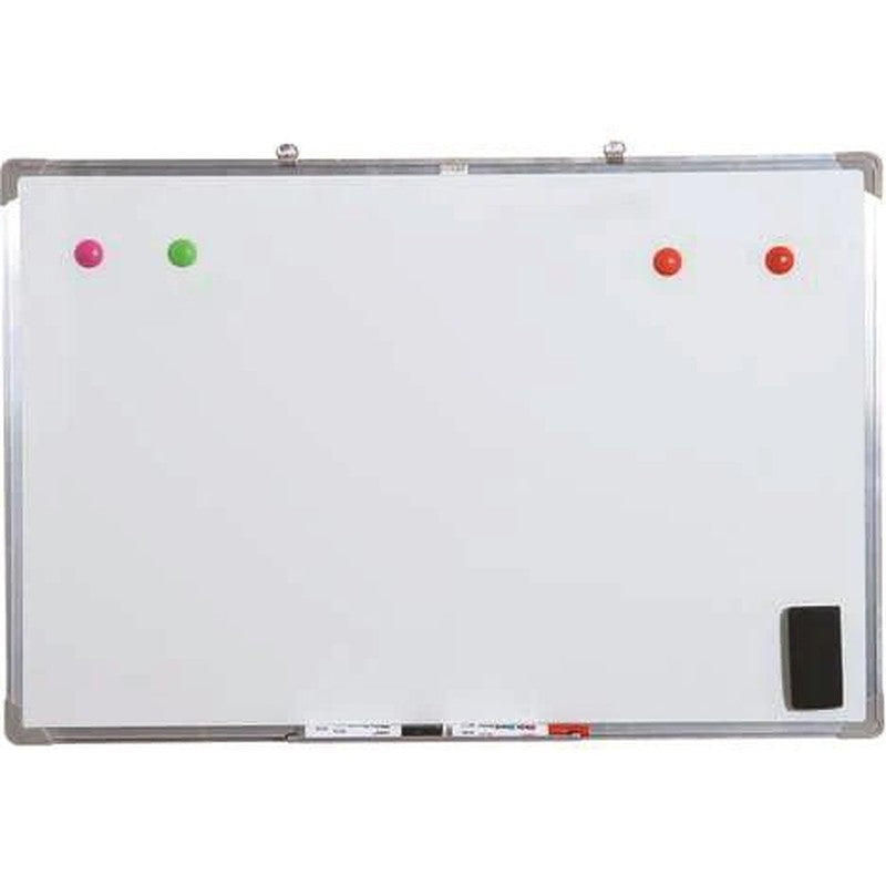 Pizarra blanca magnética Artesco 90 x 120 cm con marco de aluminio, imanes y borrador