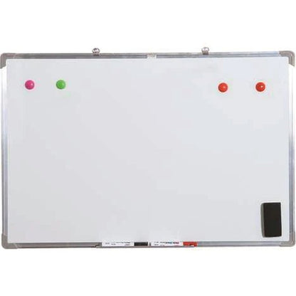 Pizarra blanca magnética Artesco 90 x 120 cm con marco de aluminio, imanes y borrador