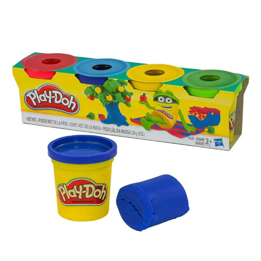 Set Play-Doh Hasbro con 4 colores clásicos y 8 oz para juegos creativos y manualidades infantiles.