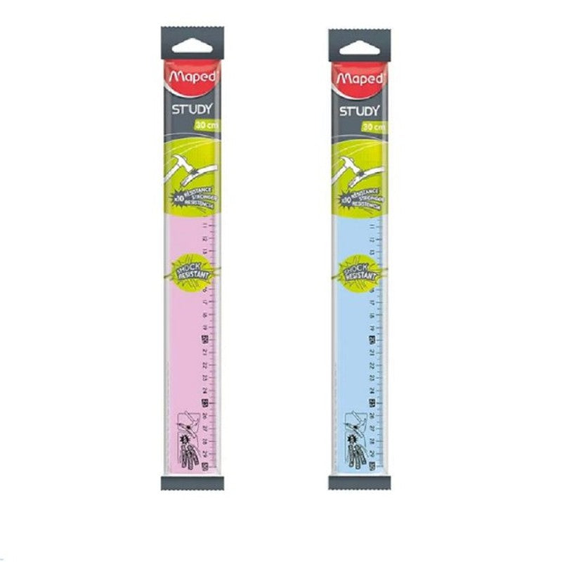 Dos reglas Maped Study de 30 cm en rosado y azul en su empaque