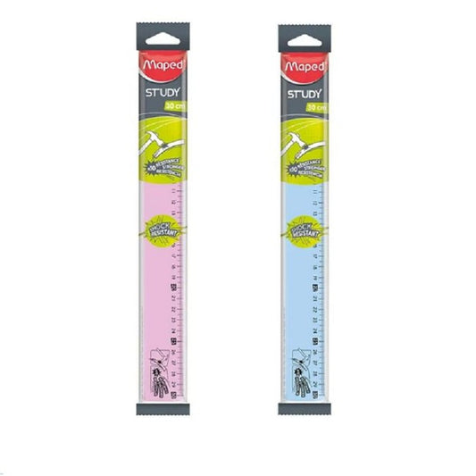 Dos reglas Maped Study de 30 cm en rosado y azul en su empaque