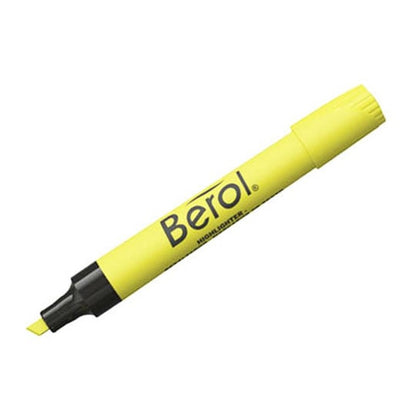 Resaltador Berol amarillo punta cincel, vista en diagonal