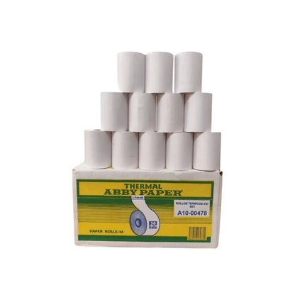 Rollo de papel térmico 3 1/8 pulgadas Abby para punto de venta, vista del empaque. Disponible en Officemate República Dominicana.