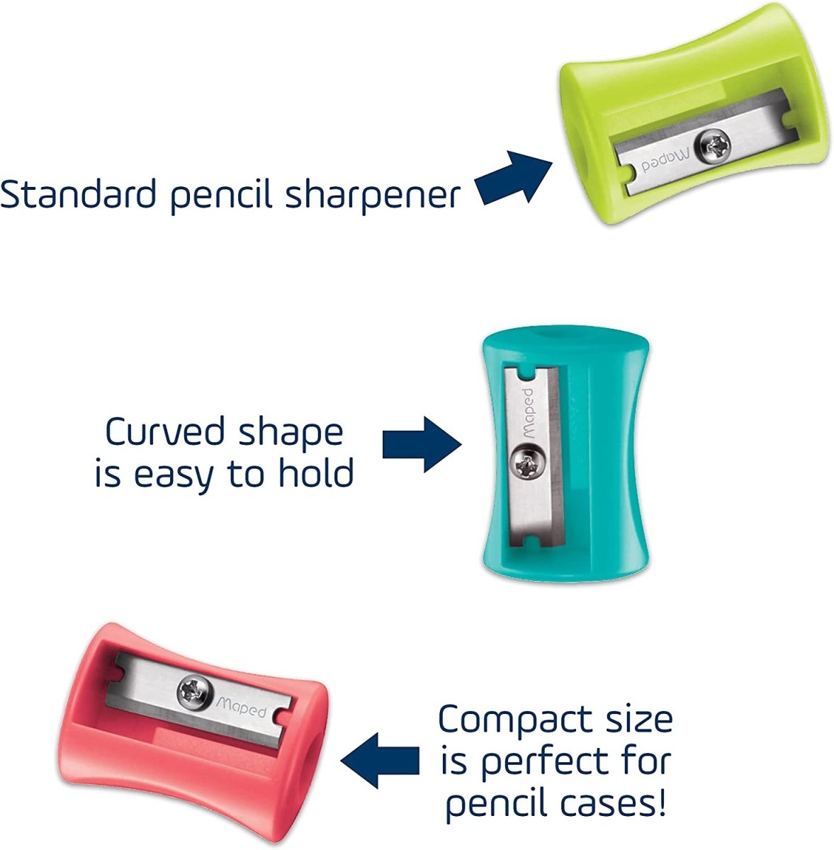 Set de 3 sacapuntas plásticos Vivo de 1 hoyo de Maped, diseño colorido.