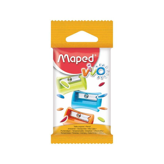 Set de 3 sacapuntas plásticos Vivo de 1 hoyo de Maped, diseño colorido.