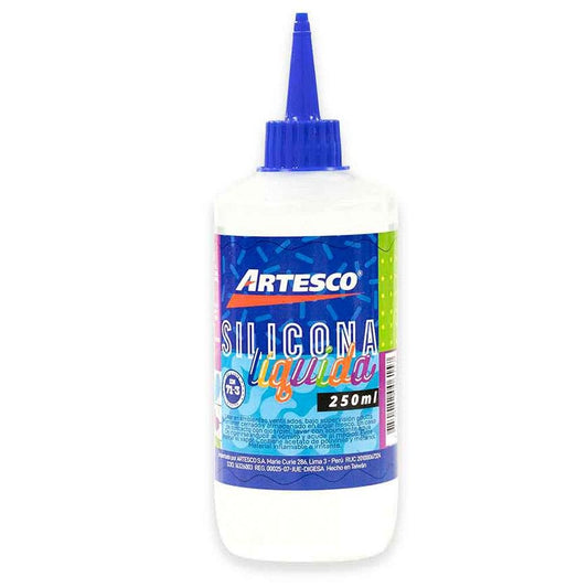 Silicon Liquido 250ML - Artesco: adhesivo perfecto para cualquier proyecto. Textura fluida, tapa aplicadora cómoda. Une materiales fácil y seguro. ¡Apto para niños de 3 años! No tóxico y funciona a bajas temperaturas. Must-have en tu colección de manualidades.
