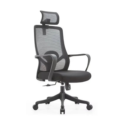 Silla ejecutiva de malla negra ajustable con cabecero y ruedas para oficina y home office - Officemate