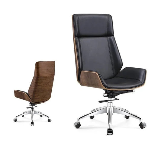 Silla Ejecutiva Elegancy Grand OM Furniture, respaldo madera y asiento negro, ergonómica y ideal para oficinas modernas