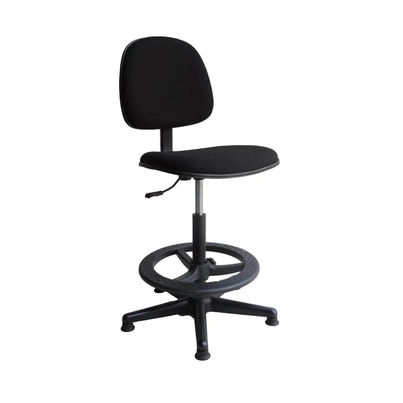 Silla para cajera Luna negra con aro reposapiés, vista lateral en ángulo