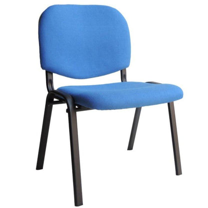 Silla de visita modelo Paloma azul, vista lateral con estructura metálica