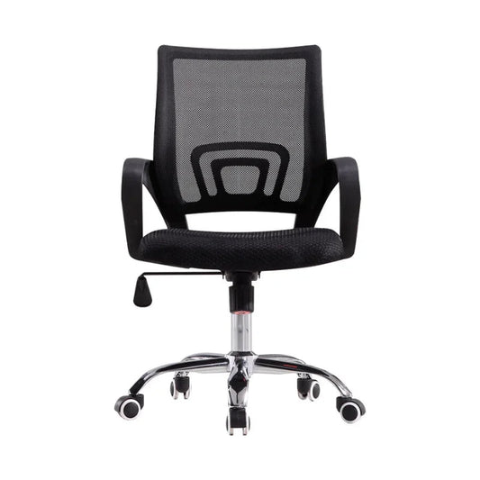 Silla secretarial Jade negra con respaldo de malla, base cromada y ruedas, altura ajustable - Officemate