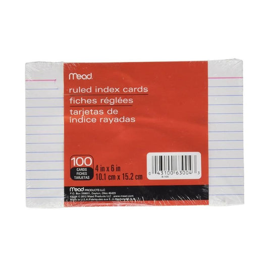 Tarjetas de notas rayadas de Mead. Este pack de 100 tarjetas de 4x6 pulgadas es ideal para estudiantes, profesionales y cualquier persona que necesite mantener sus ideas claras y accesibles. Officemate