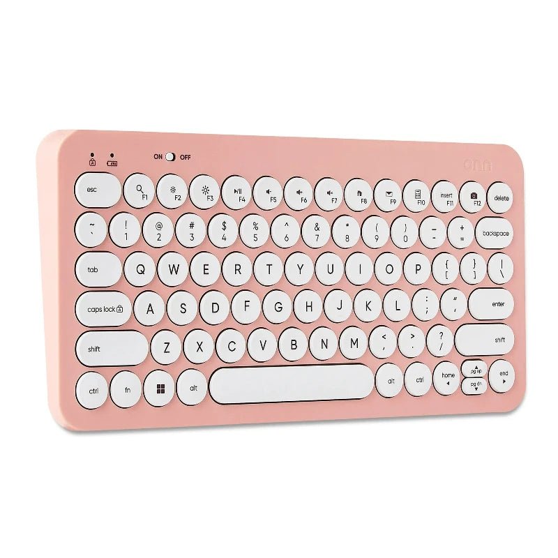 Teclado inalámbrico compacto rosado con teclas blancas y receptor USB - ONN Officemate