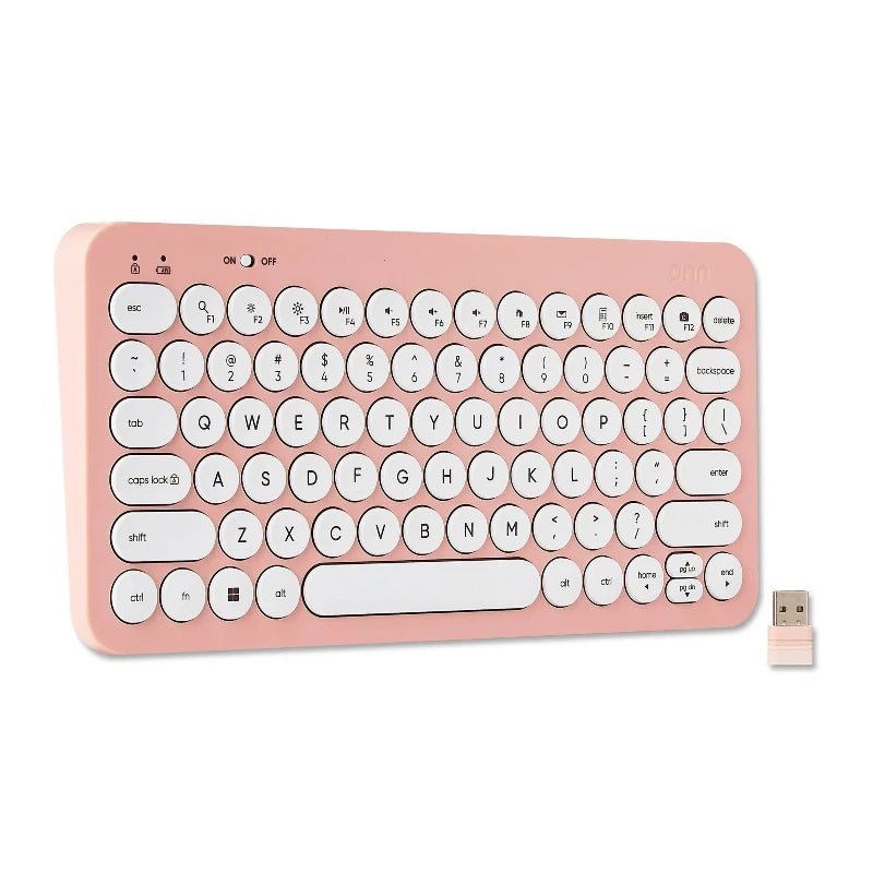 Teclado inalámbrico compacto rosado con teclas blancas y receptor USB - ONN Officemate