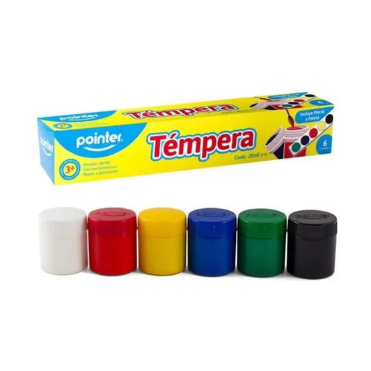 Set de témpera Pointer con 6 colores, pincel y paleta para niños - Officemate