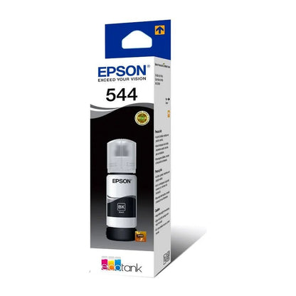Caja de la tinta Epson 544 negra original para EcoTank, vista lateral del empaque