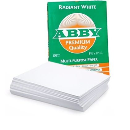El papel bond Abby Premium ofrece una producción de documentos de alto rendimiento en cualquier hogar, oficina o entorno de impresión de alta velocidad. Ofrece resultados fiables en todas las impresoras y copiadoras láser y de inyección de tinta.  Calidad Premium, resma de Papel Bond 20, marca Abby 8 1/2 x 11. Blanco radiante. 500 hojas. 