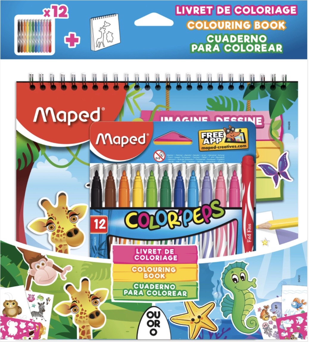 Libreta de colorear + 12 rotuladores de colores, Maped