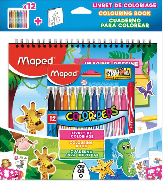 Libreta de colorear + 12 rotuladores de colores, Maped