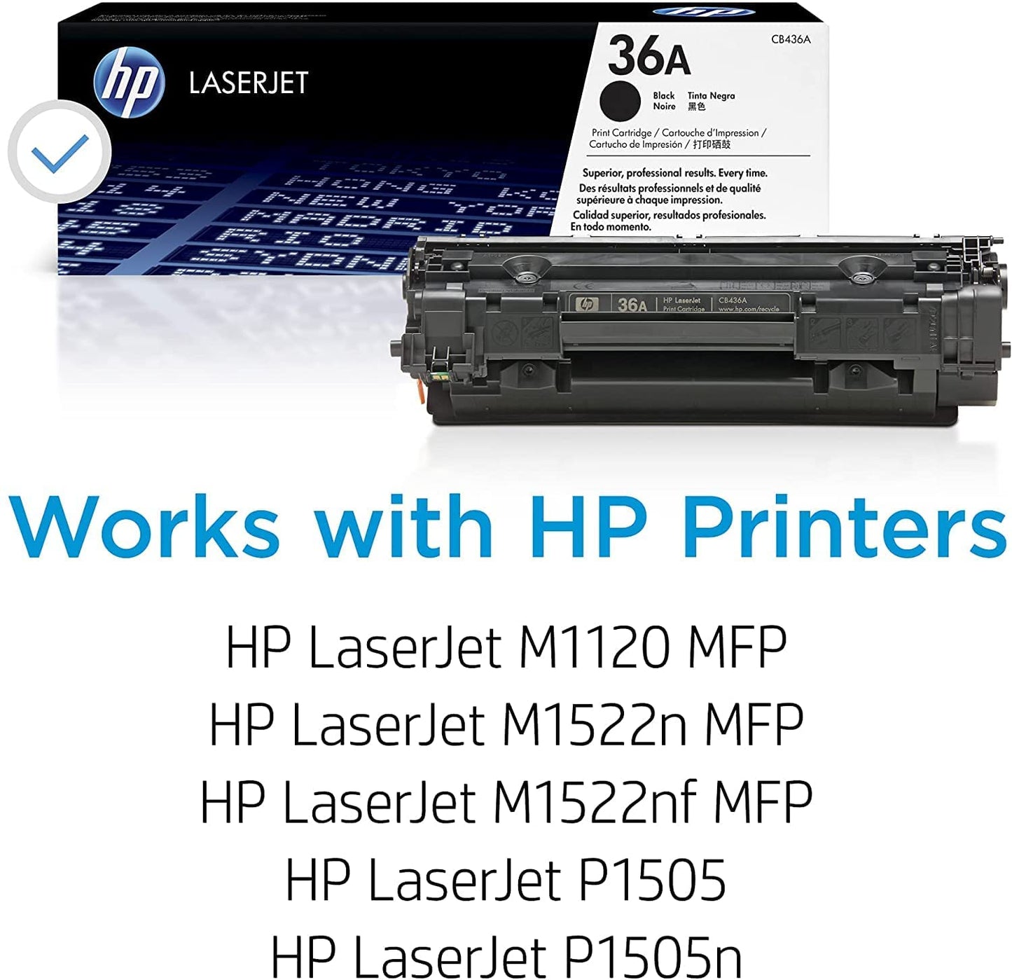 Cartucho de toner original LaserJet para impresoras HP LaserJet M1120, M1522, P1505. Color negro. 36A CB436A